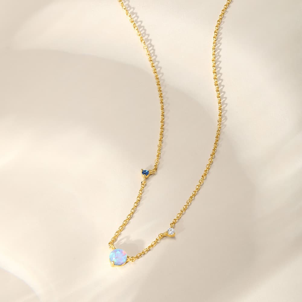 S925 Sterling Silver Opal & CZ Luxury Fashion Necklace