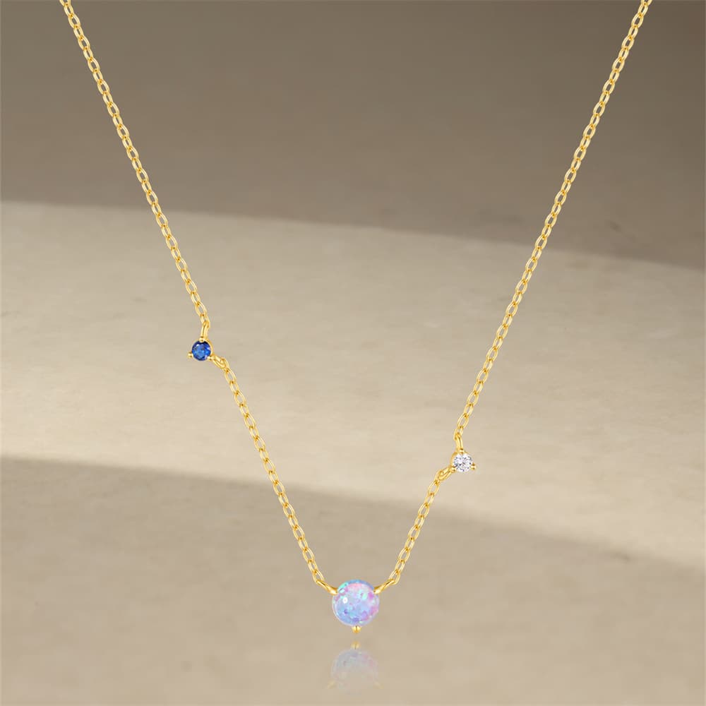 S925 Sterling Silver Opal & CZ Luxury Fashion Necklace