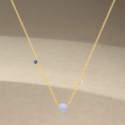 S925 Sterling Silver Opal & CZ Luxury Fashion Necklace