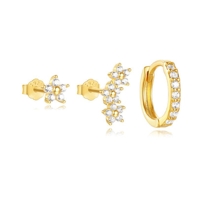 S925 Sterling Silver Petal Cubic Zirconia Hoop & Stud Earrings Set