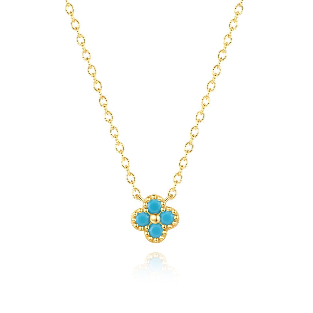 S925 Sterling Silver Petal Turquoise Cubic Zirconia Necklace