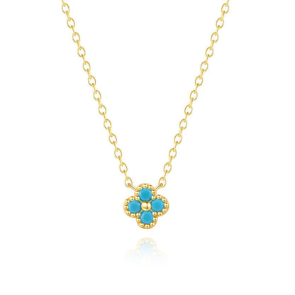 S925 Sterling Silver Petal Turquoise Cubic Zirconia Necklace