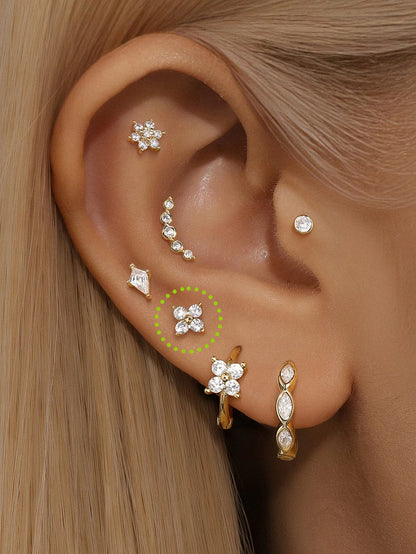 S925 Sterling Silver Sparkle Flower Zircon Ear Piercing Stud