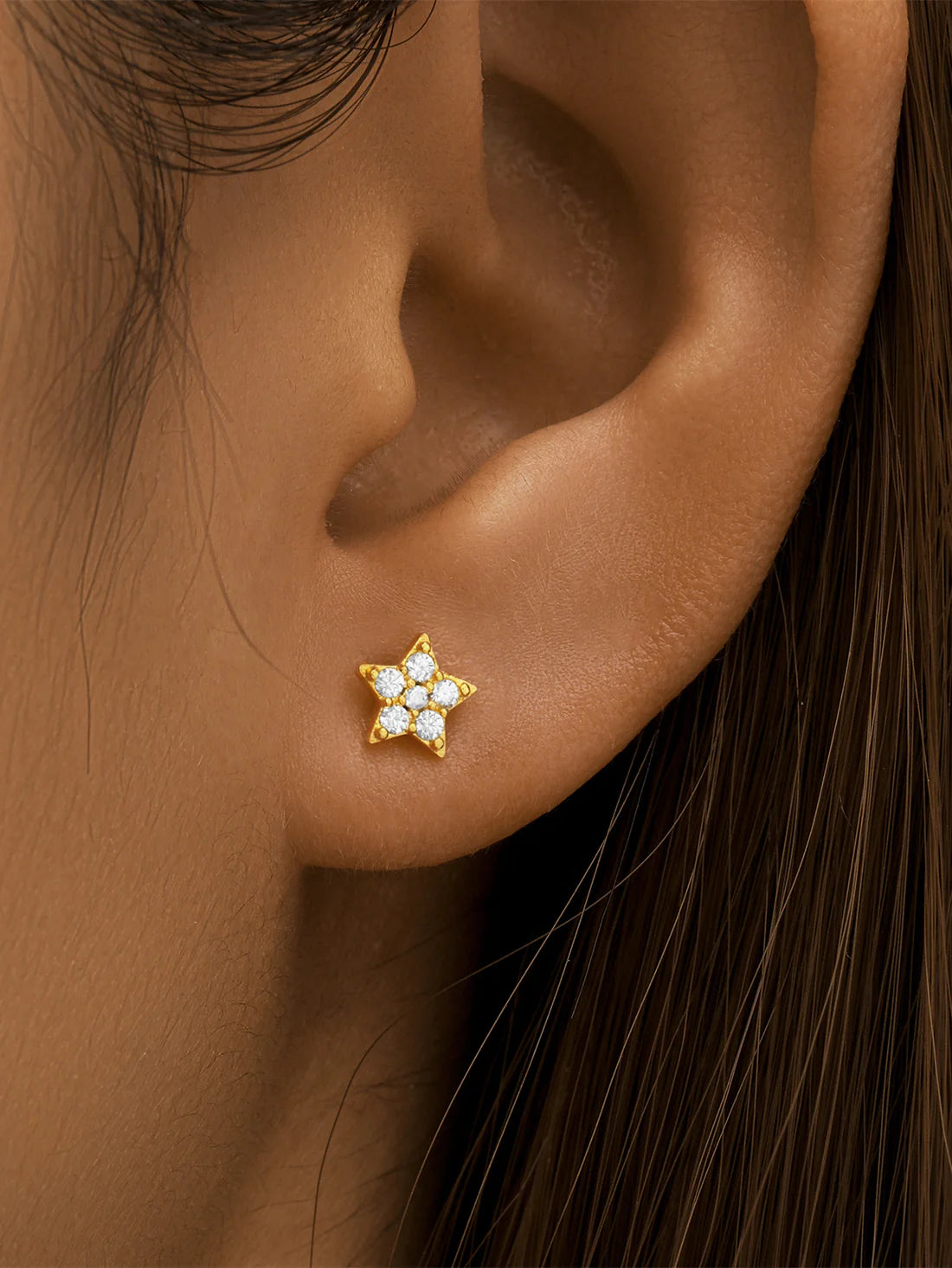 S925 Sterling Silver Star and Moon Zircons Reversible Piercing Stud