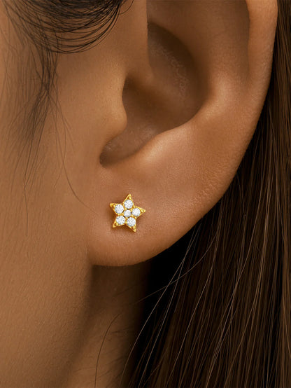 S925 Sterling Silver Star and Moon Zircons Reversible Piercing Stud