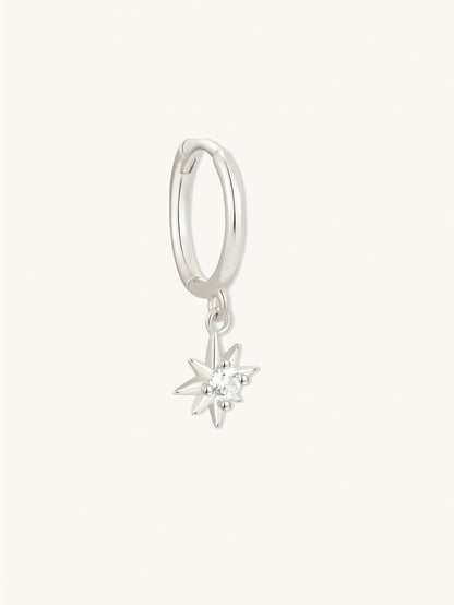 S925 Sterling Silver Starburst Dangle Hoops Earrings