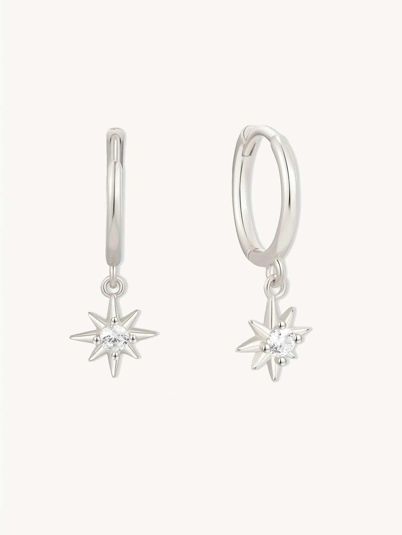 S925 Sterling Silver Starburst Dangle Hoops Earrings