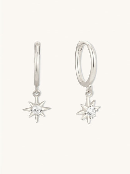 S925 Sterling Silver Starburst Dangle Hoops Earrings