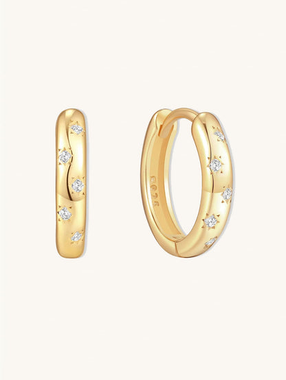 S925 Sterling Silver Starburst Hoops Huggies Earrings