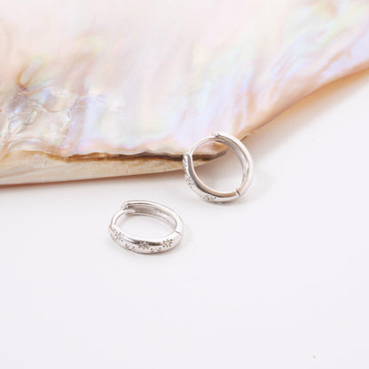 S925 Sterling Silver Starburst Hoops Huggies Earrings