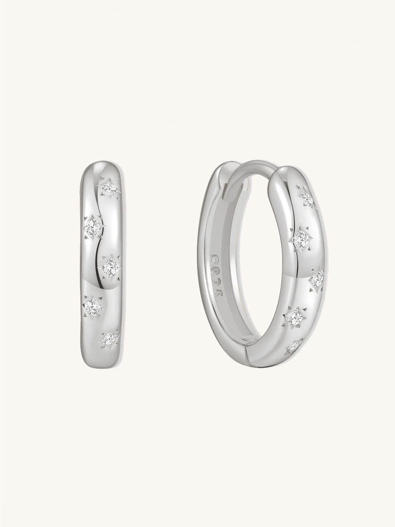 S925 Sterling Silver Starburst Hoops Huggies Earrings