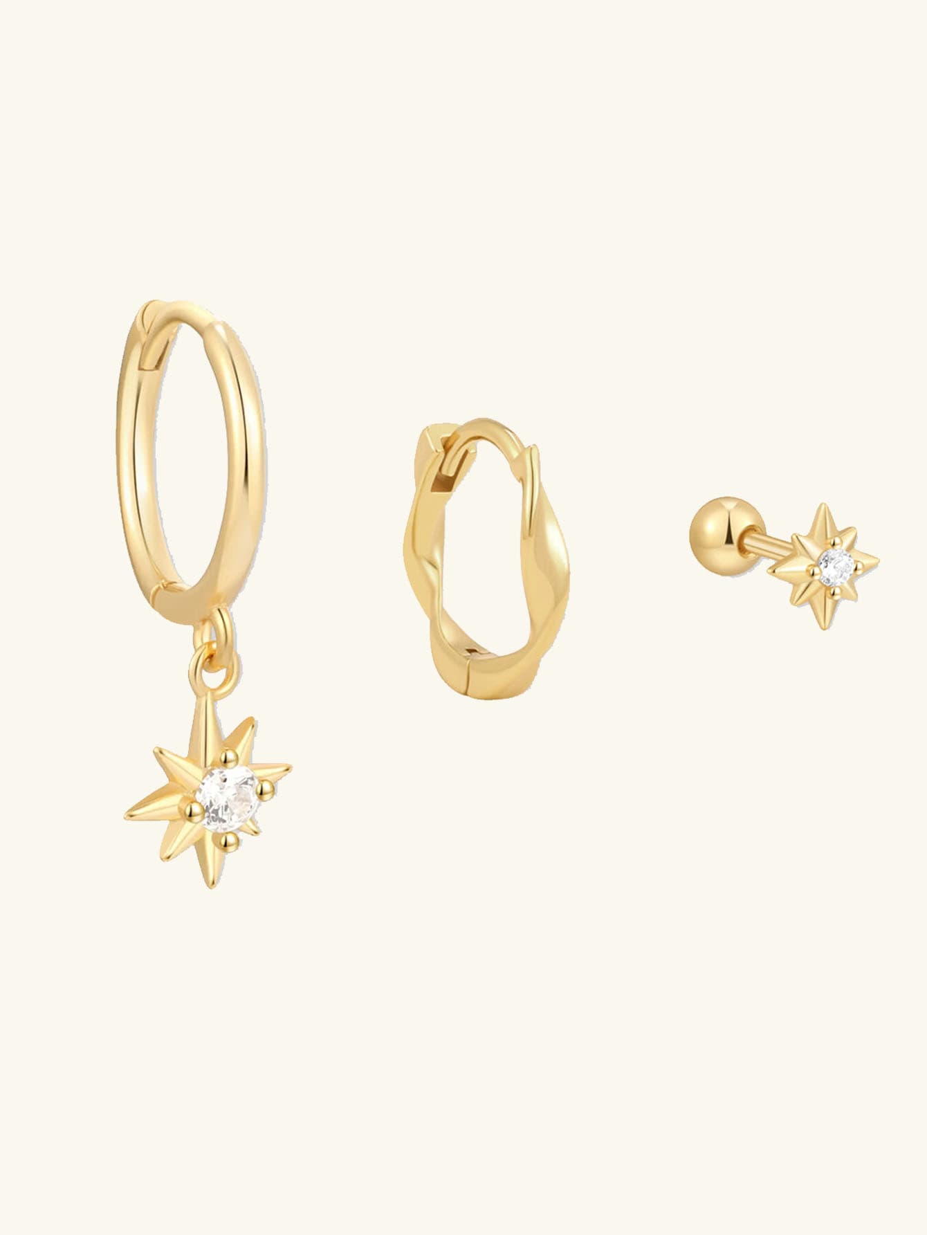 S925 Sterling Silver Starburst Huggie Hoops Earrings Set