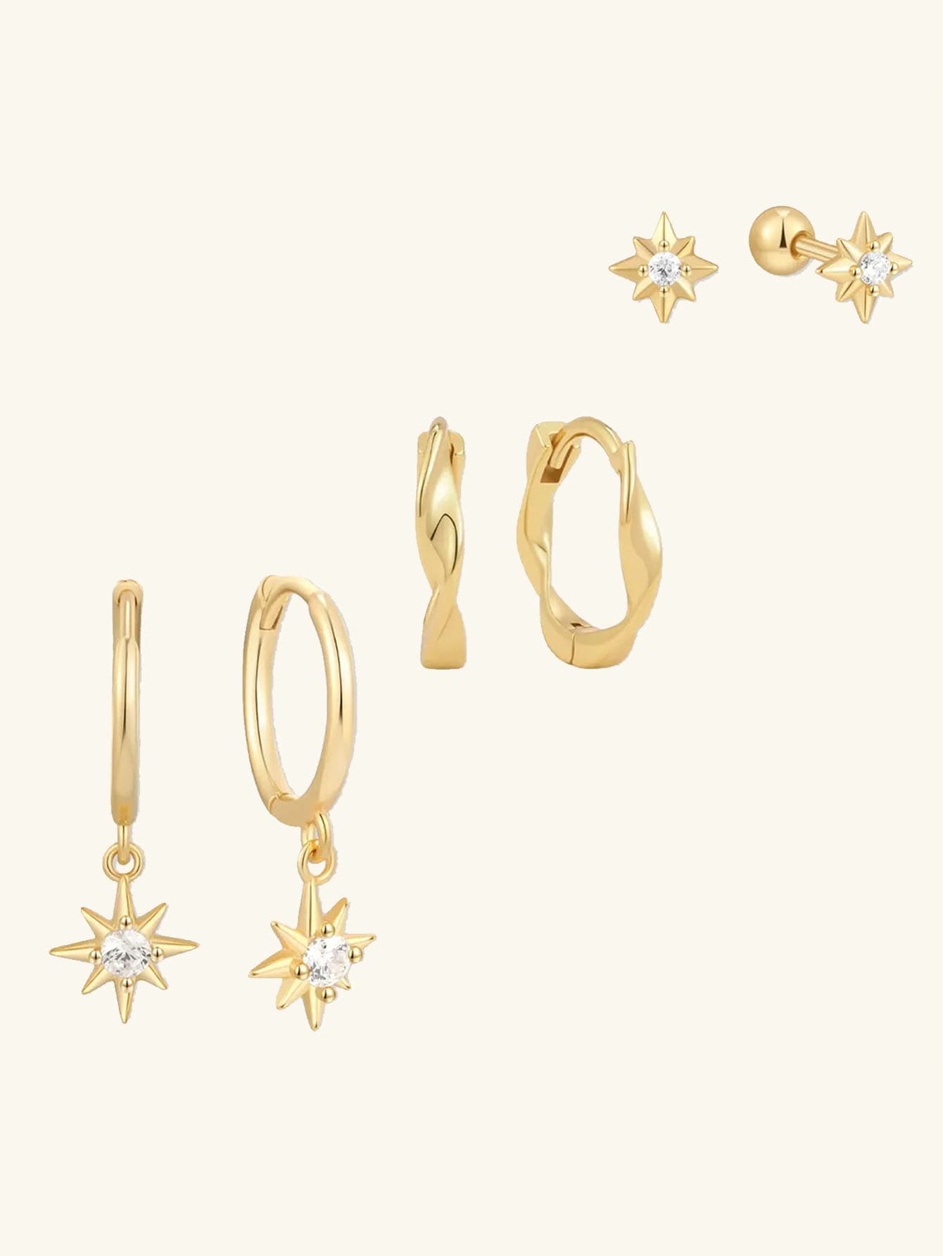 S925 Sterling Silver Starburst Huggie Hoops Earrings Set