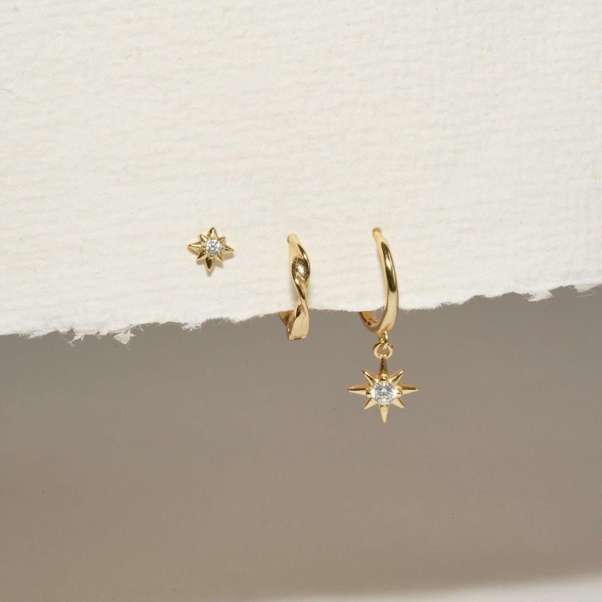 S925 Sterling Silver Starburst Huggie Hoops Earrings Set