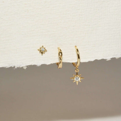 S925 Sterling Silver Starburst Huggie Hoops Earrings Set