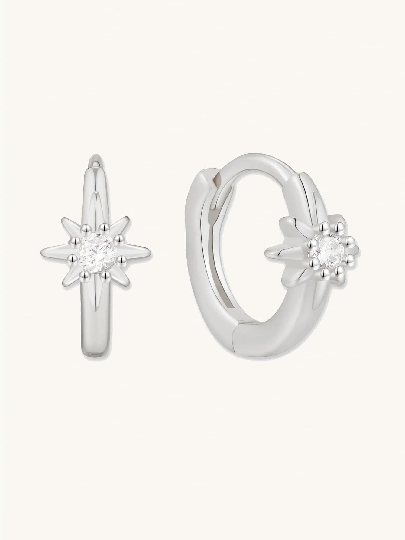 S925 Sterling Silver Starburst Huggie Hoops Earrings