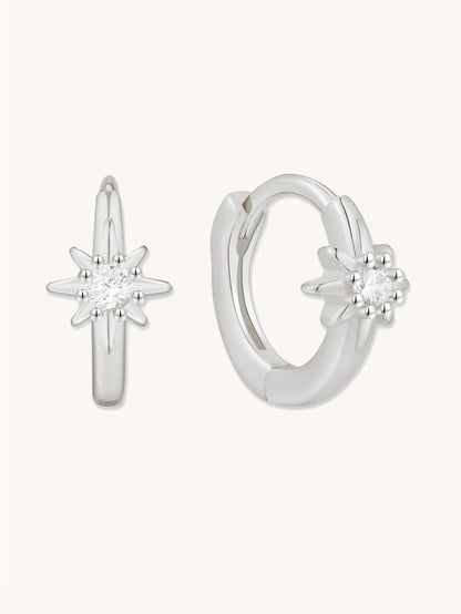 S925 Sterling Silver Starburst Huggie Hoops Earrings