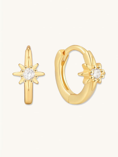 S925 Sterling Silver Starburst Huggie Hoops Earrings