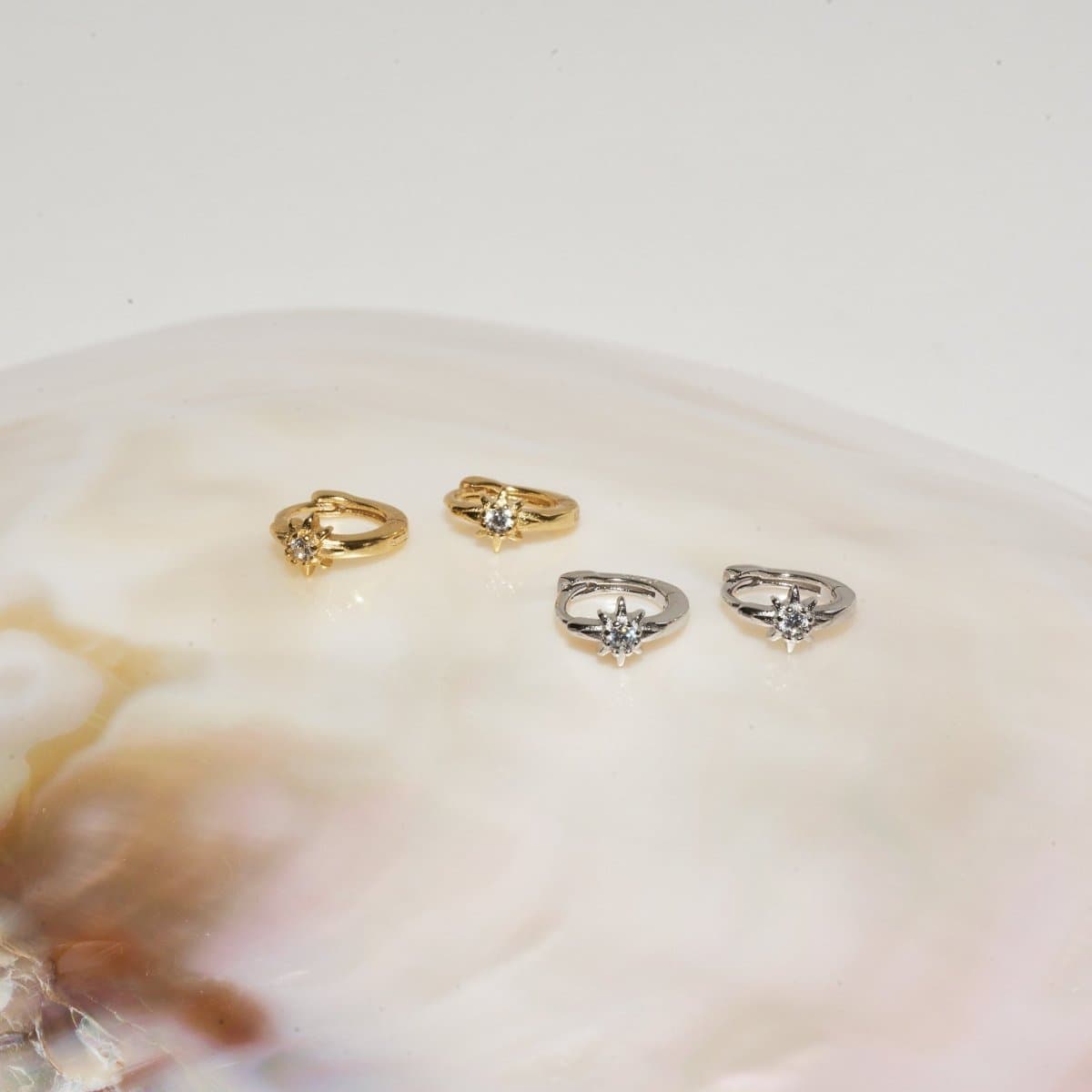 S925 Sterling Silver Starburst Huggie Hoops Earrings