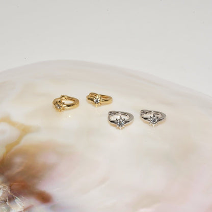 S925 Sterling Silver Starburst Huggie Hoops Earrings