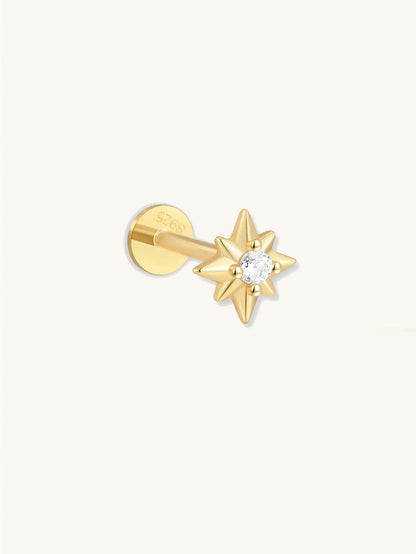 S925 Sterling Silver Starburst Zircon Ear Piercing Stud