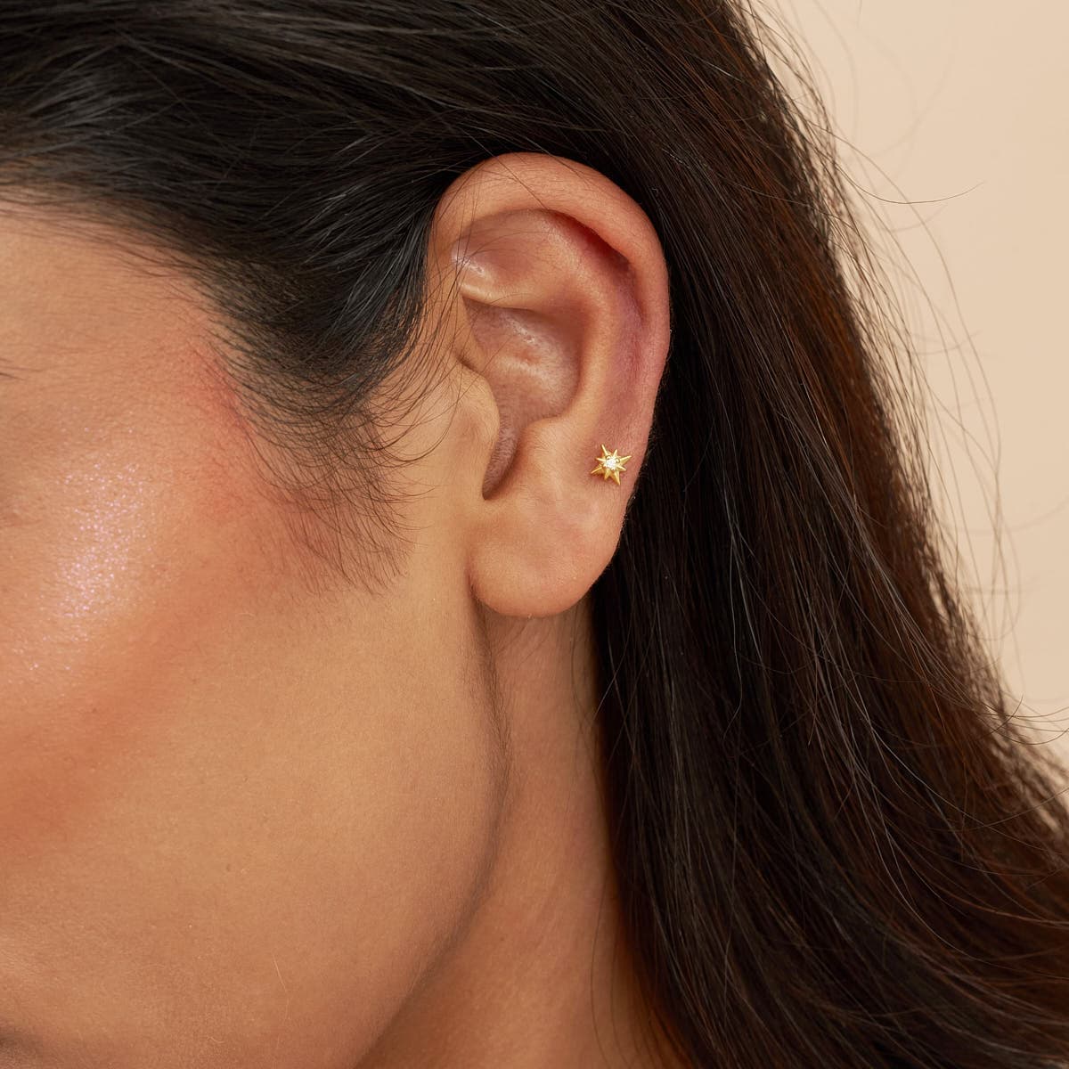 S925 Sterling Silver Starburst Zircon Ear Piercing Stud