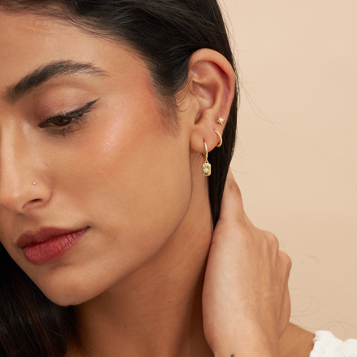 S925 Sterling Silver Starburst Zircon Ear Piercing Stud