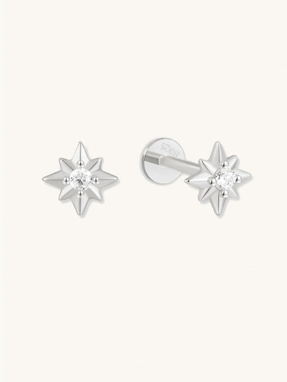 S925 Sterling Silver Starburst Zircon Ear Piercing Stud