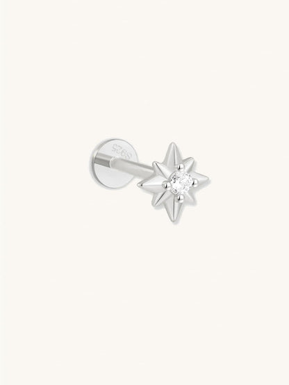 S925 Sterling Silver Starburst Zircon Ear Piercing Stud