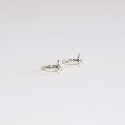 S925 Sterling Silver Tiny Star Hoops Huggies Earrings
