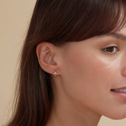 S925 Sterling Silver Tiny Star Hoops Huggies Earrings