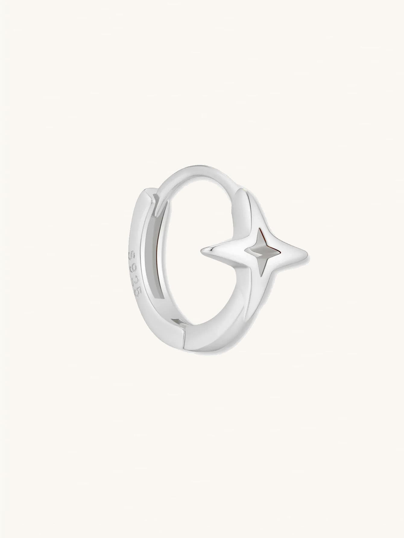 S925 Sterling Silver Tiny Star Hoops Huggies Earrings