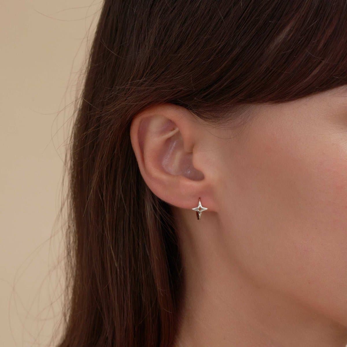 S925 Sterling Silver Tiny Star Hoops Huggies Earrings