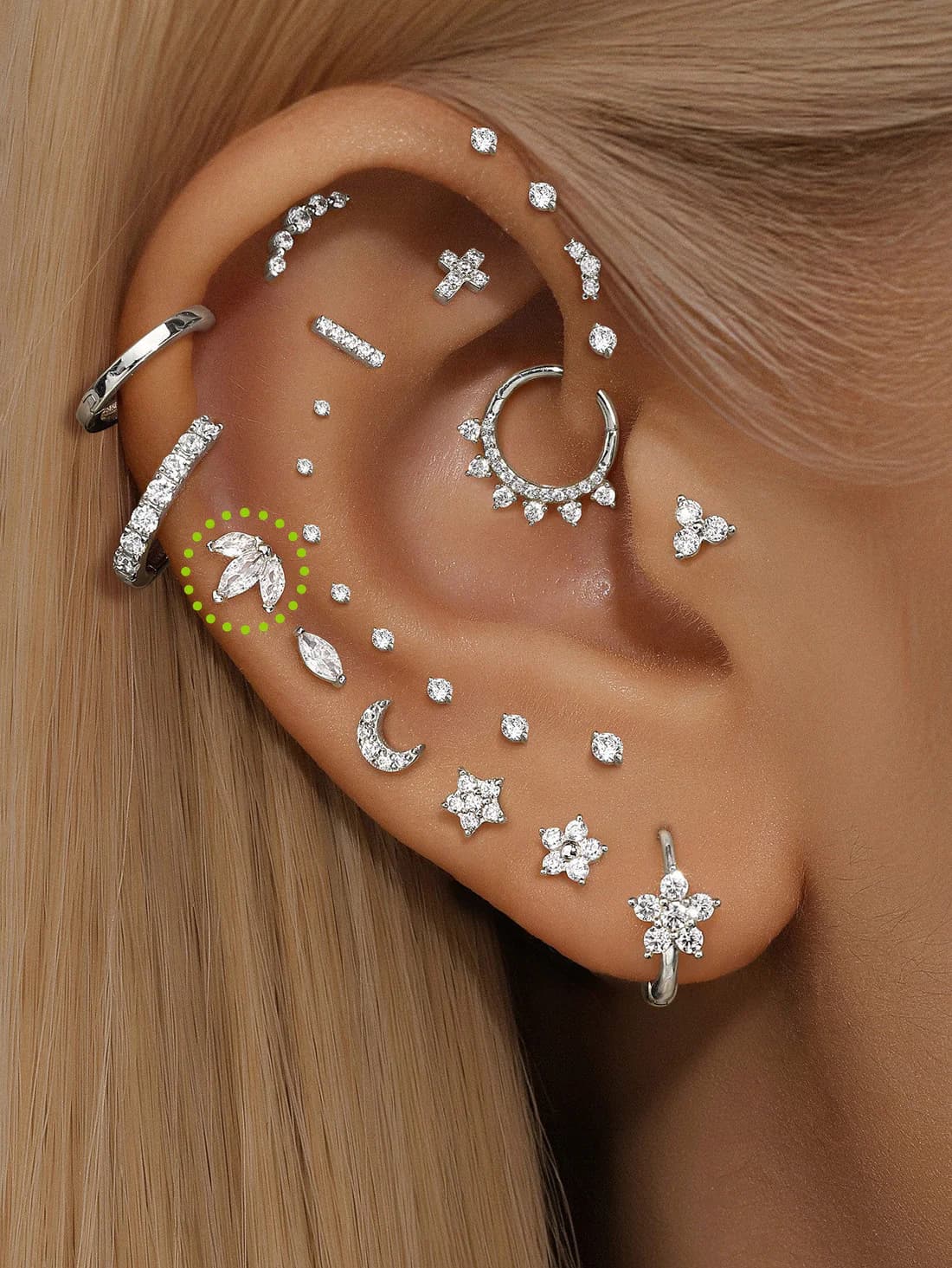 S925 Sterling Silver Trio Marquise Ear Piercing Stud