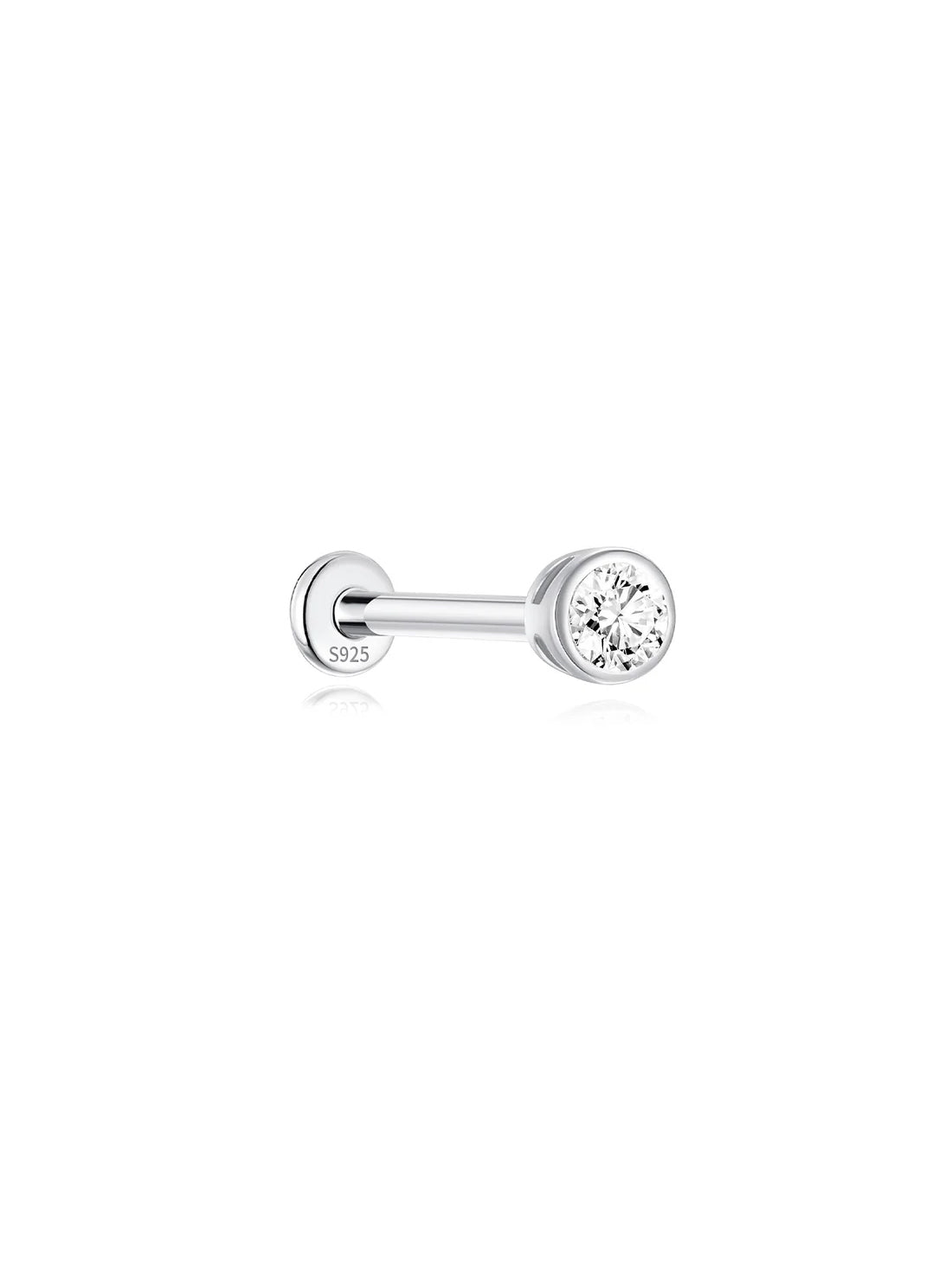 S925 Sterling Silver Zircon Threaded Ear Piercing Stud