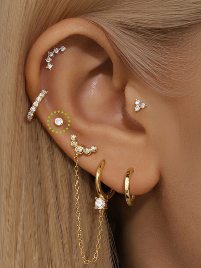 S925 Sterling Silver Zircon Threaded Ear Piercing Stud