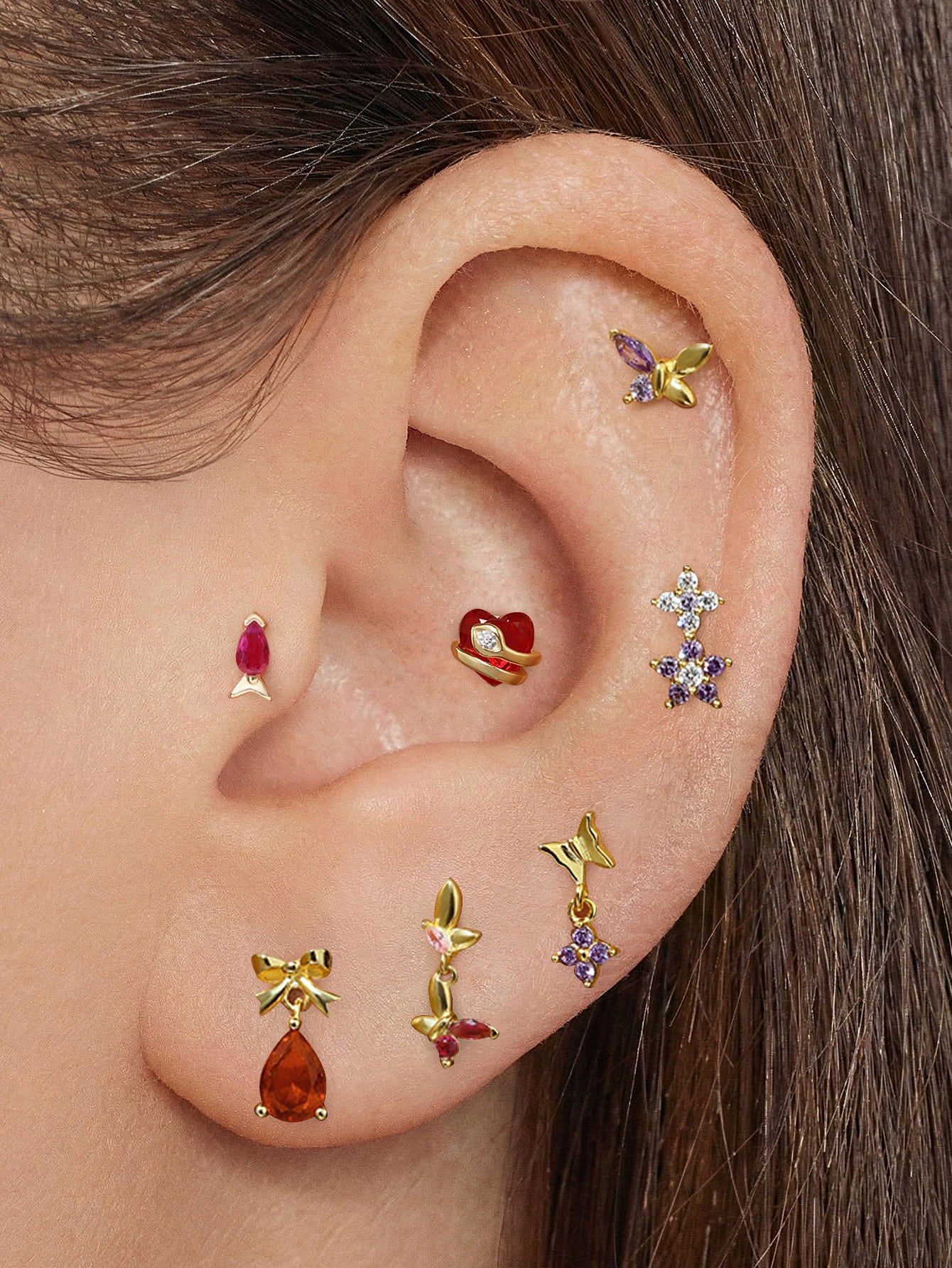 925 Sterling Silver Snake Wrapped Red Heart Flat Back Stud