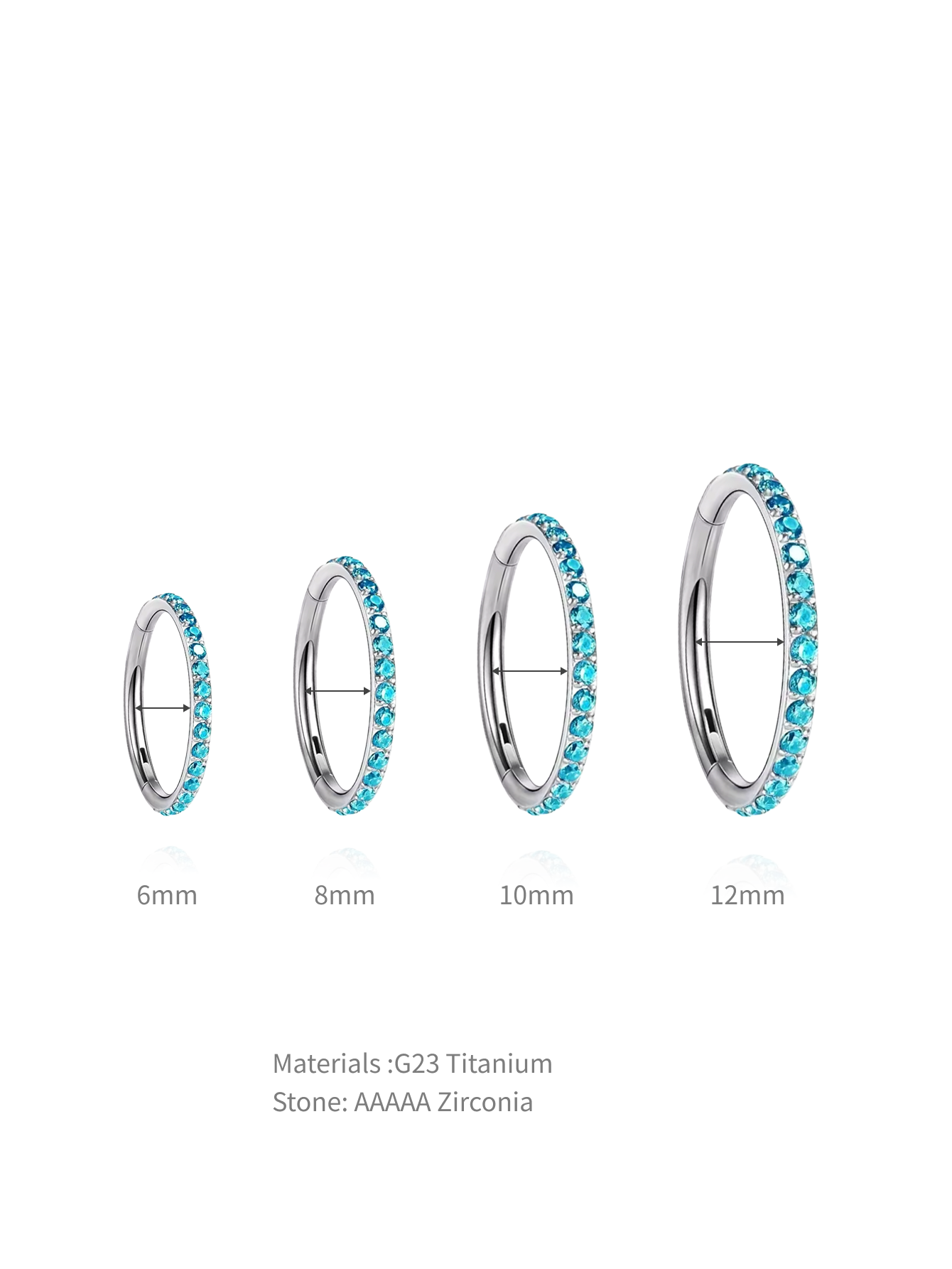 Titanium Waterproof Multiple Sizes Aquamarine Zircon Cartilage Hoop