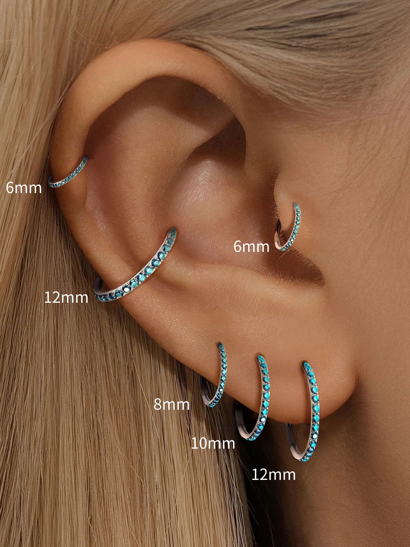 Titanium Waterproof Multiple Sizes Aquamarine Zircon Cartilage Hoop