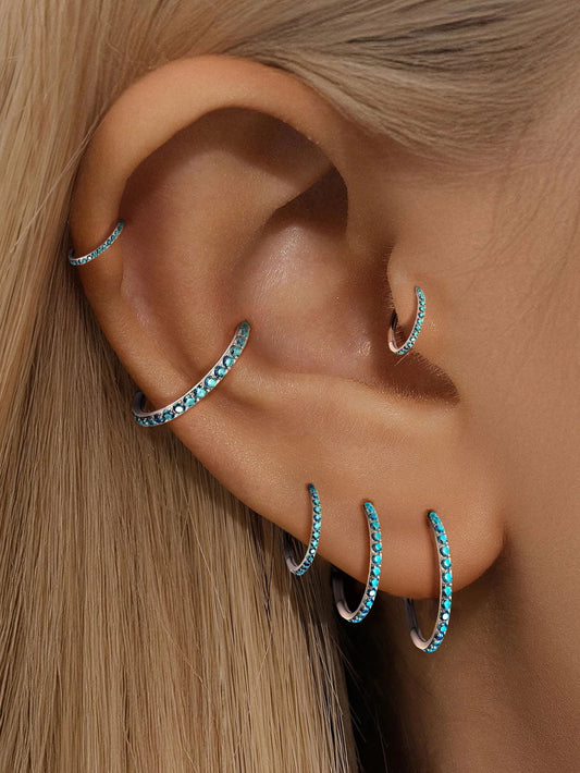 Titanium Waterproof Multiple Sizes Aquamarine Zircon Cartilage Hoop
