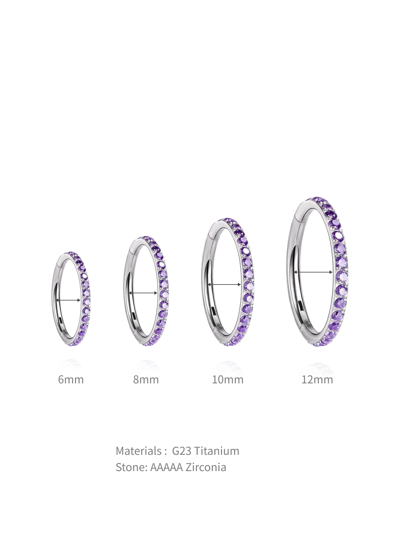 Titanium Waterproof Multiple Sizes Purple Zircon Cartilage Hoop