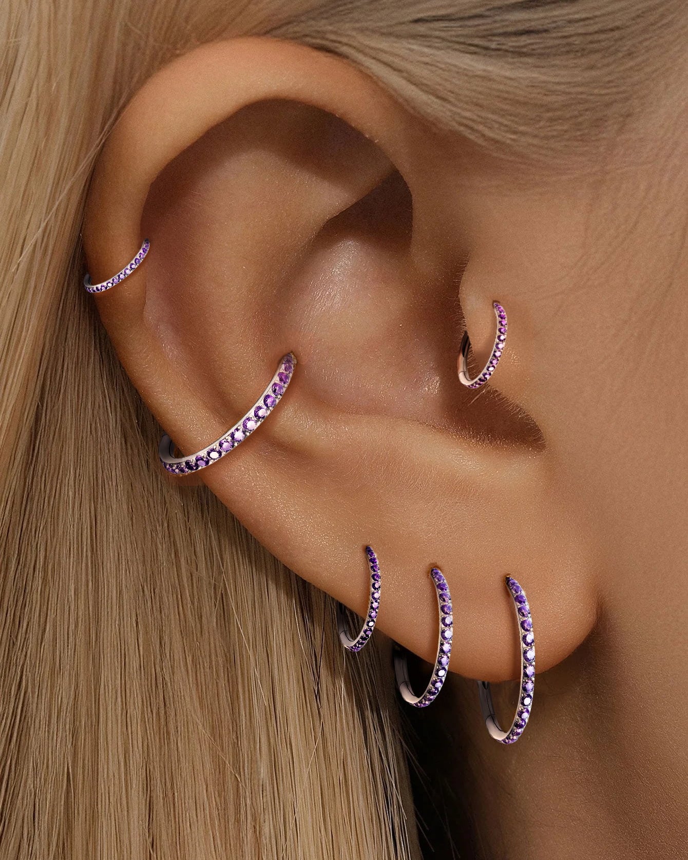 Titanium Waterproof Multiple Sizes Purple Zircon Cartilage Hoop