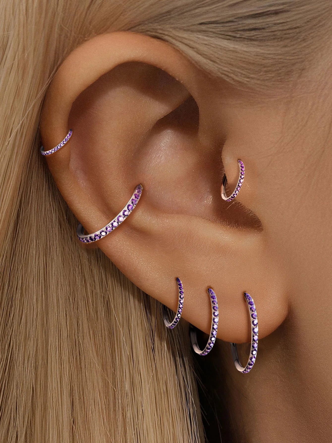 Titanium Waterproof Multiple Sizes Purple Zircon Cartilage Hoop