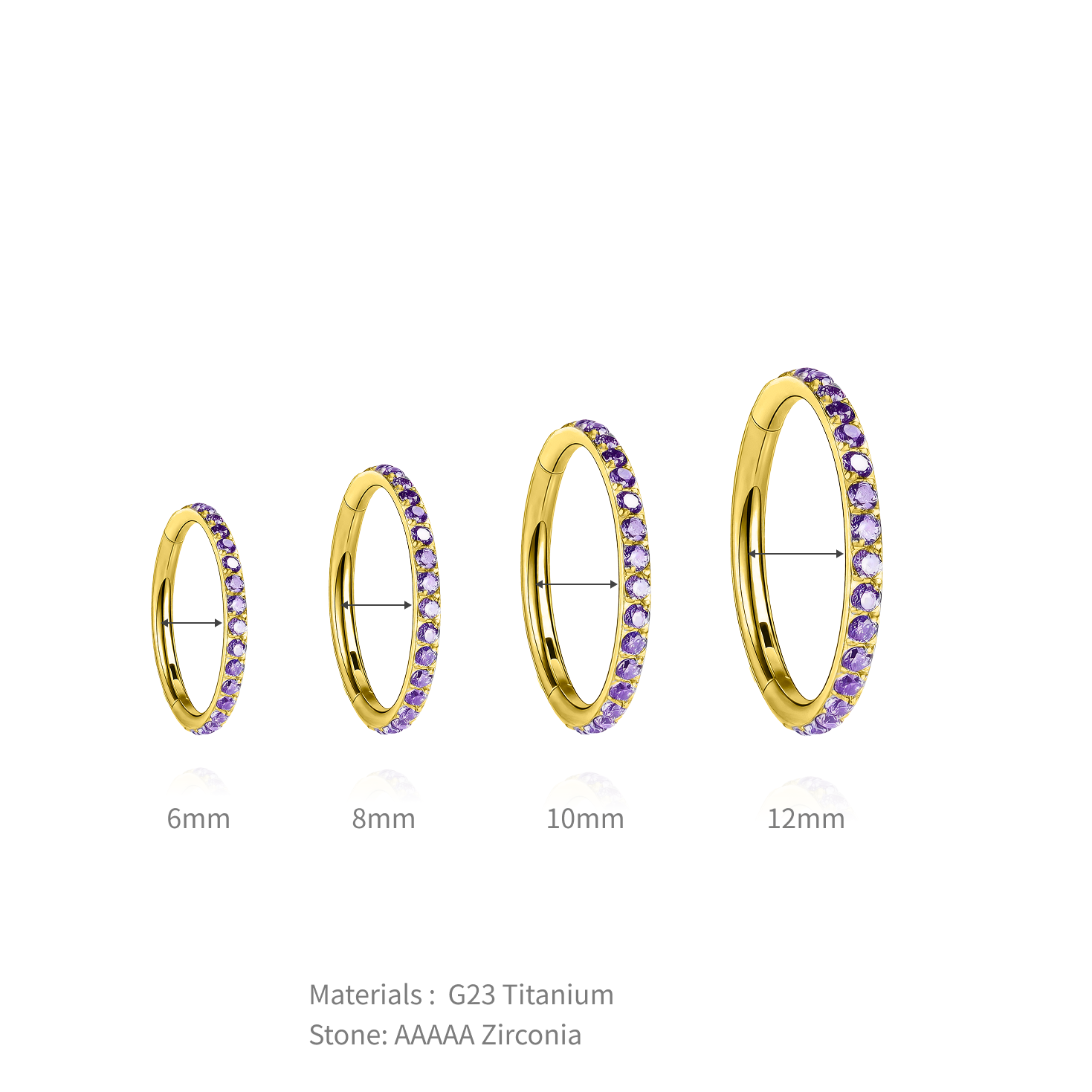 Titanium Waterproof Multiple Sizes Purple Zircon Cartilage Hoop
