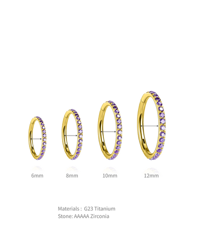 Titanium Waterproof Multiple Sizes Purple Zircon Cartilage Hoop