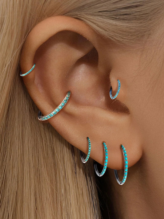 Titanium Waterproof Multiple Sizes Turquoise Cartilage Hoop