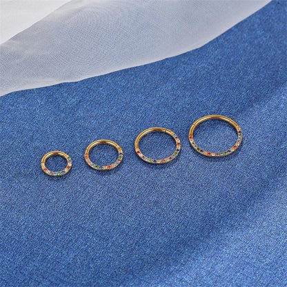 G23 Titanium Waterproof Rainbow 5A CZ Clicker Hoop for Daith & Septum Piercings