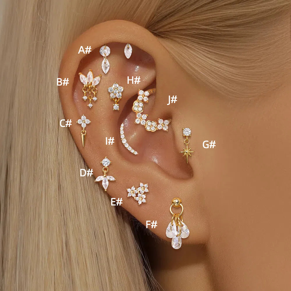 925 Sterling Silver Water Drop Flower Piercing Studs