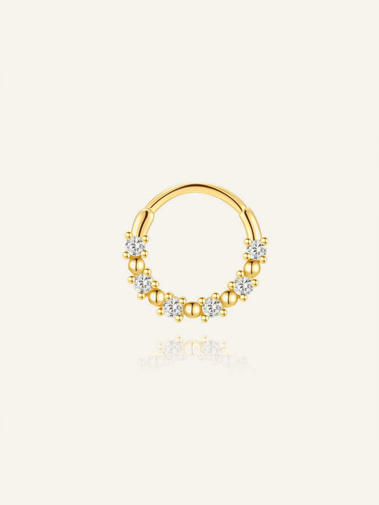 925 Sterling Silver Beaded CZ Clicker Ring for Daith & Septum