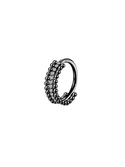 G23 Titanium Triple Row CZ Beaded Clicker Hoop Ring